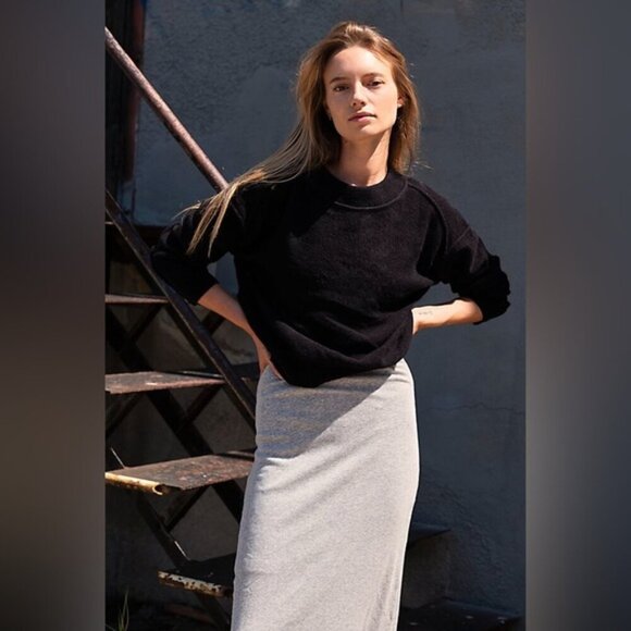 Free People Kora Cashmere Sweater Black Crewneck Classic Minimalist Pullover M - Picture 1 of 9